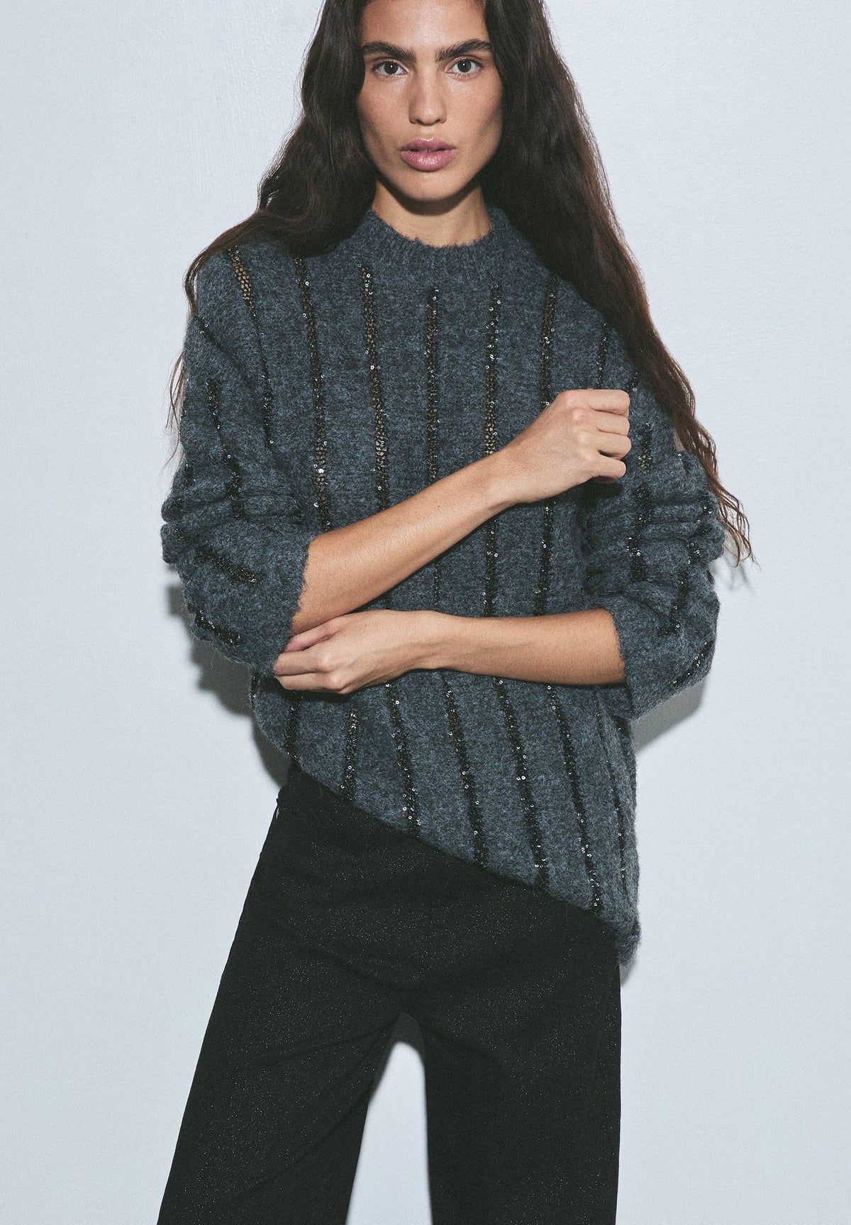 STRIPED SEQUINNED SWEATER