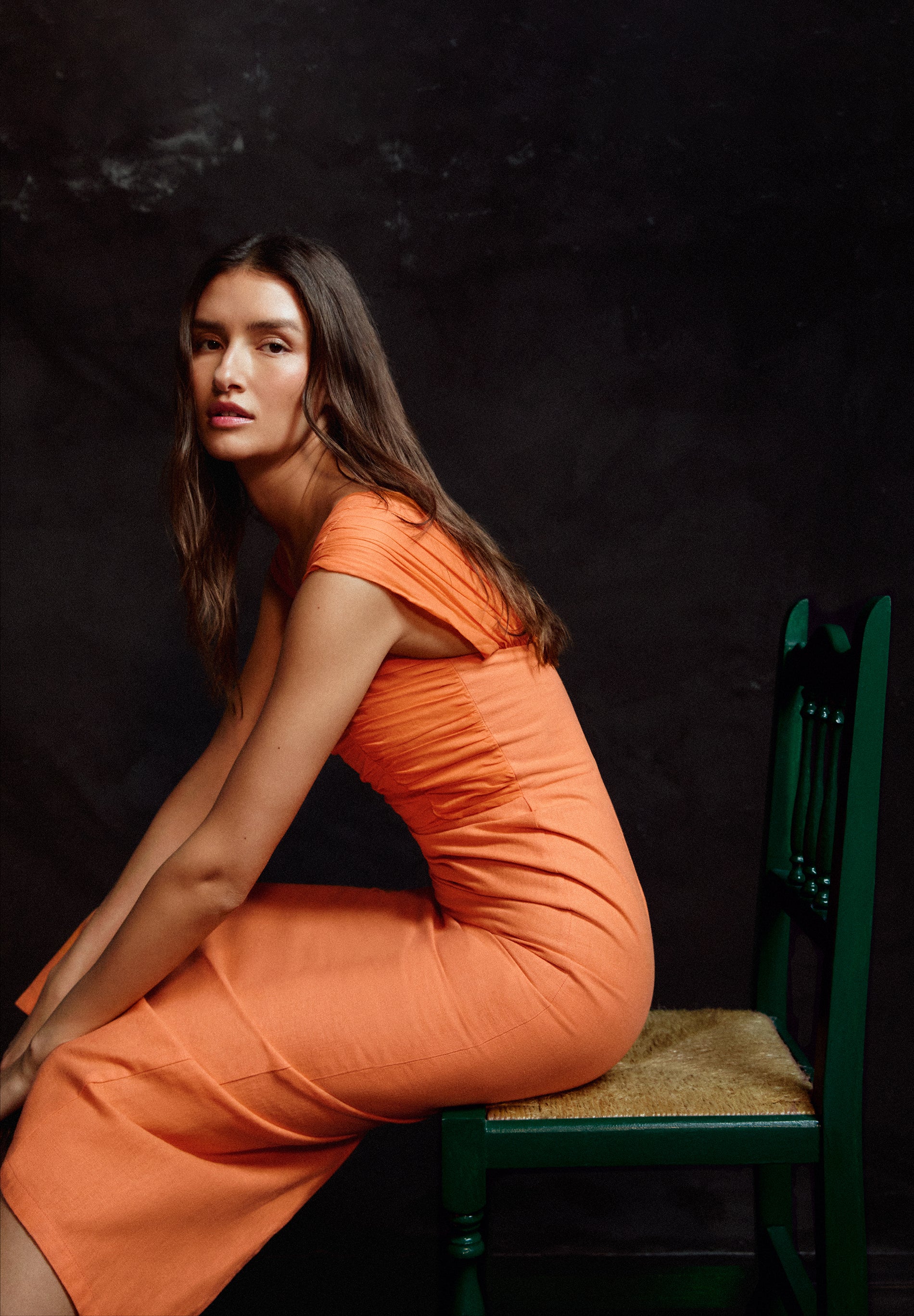 DRAPED LINEN DRESS