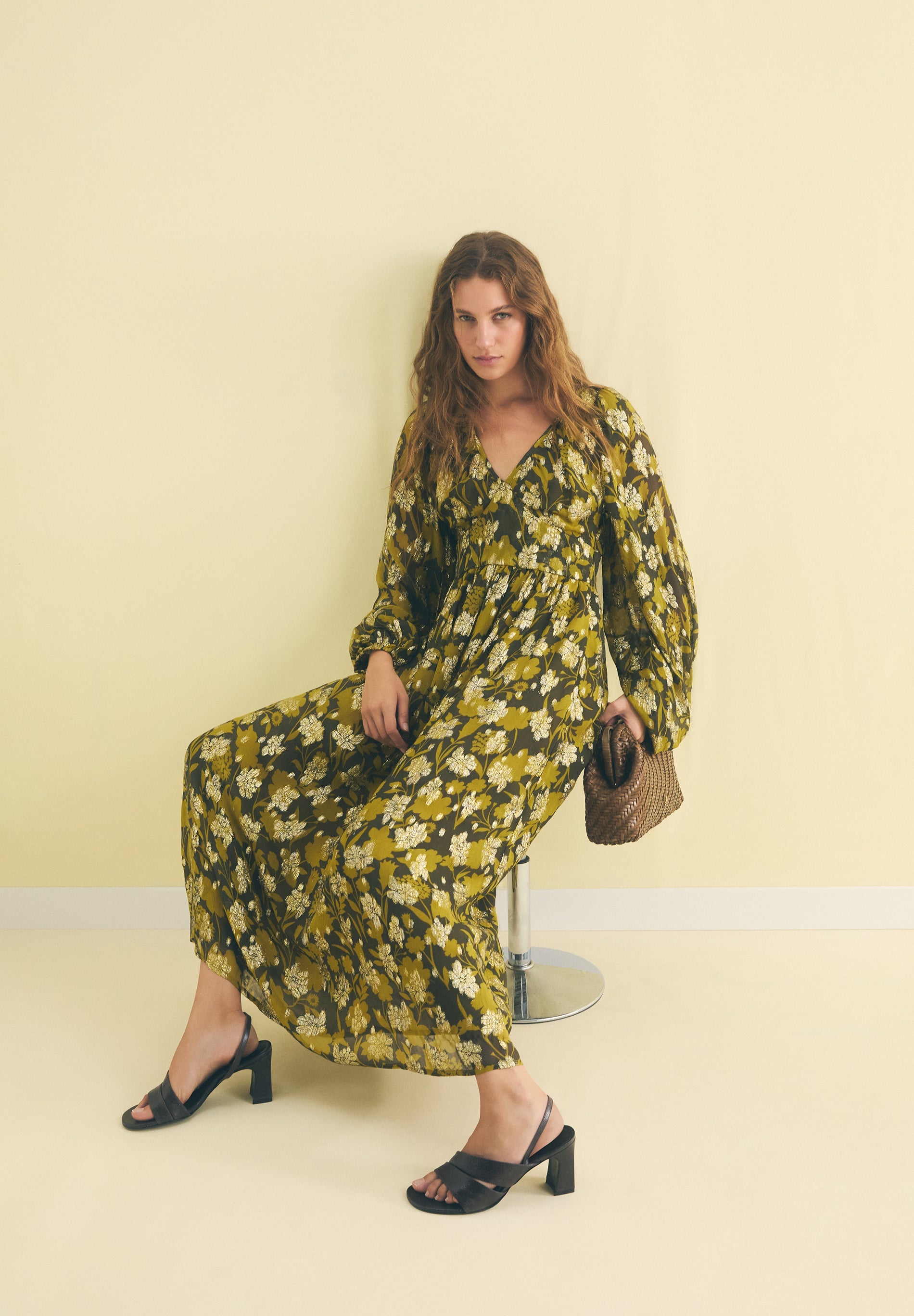 FLORAL PRINT LUREX DRESS