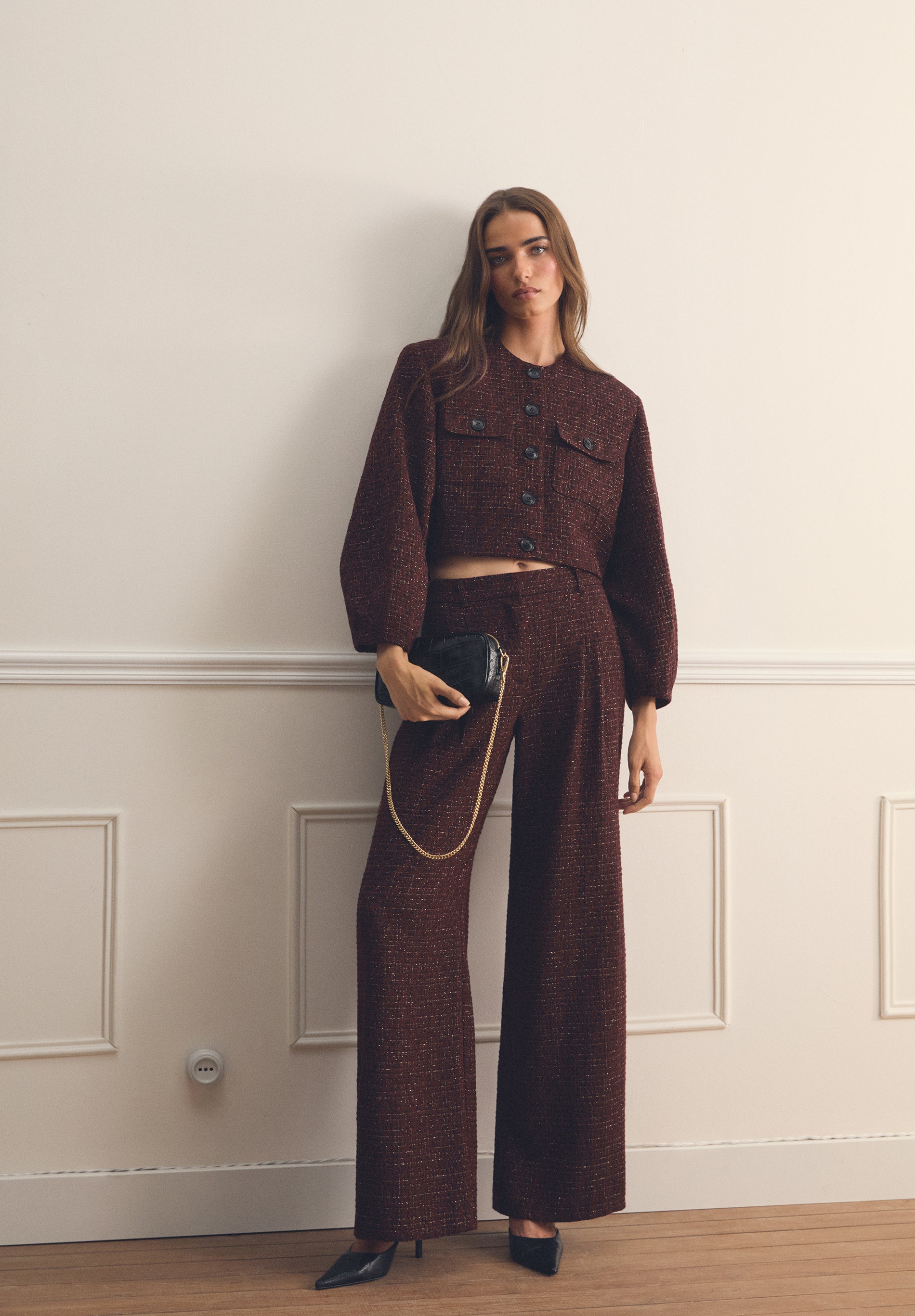 WIDE LEG TWEED TROUSERS