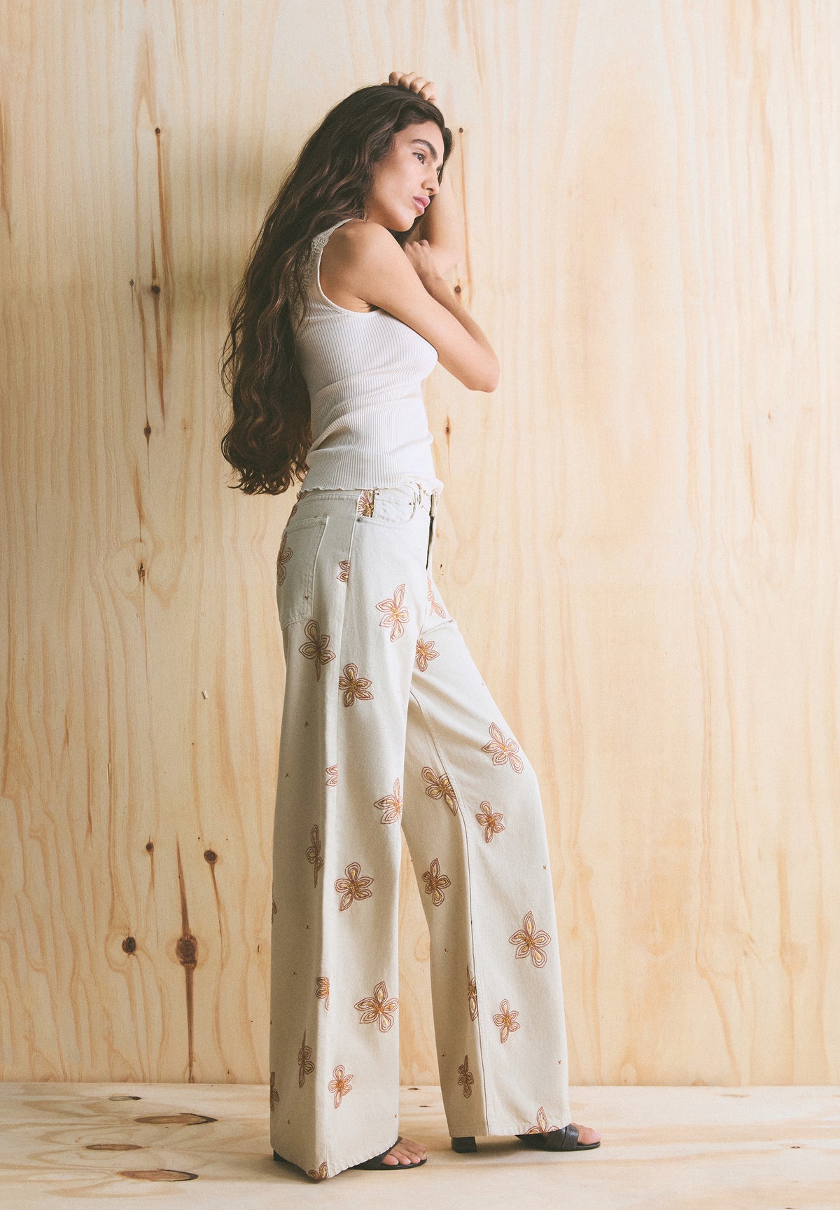 SCNEWEMB FLOWER DENIM PANT