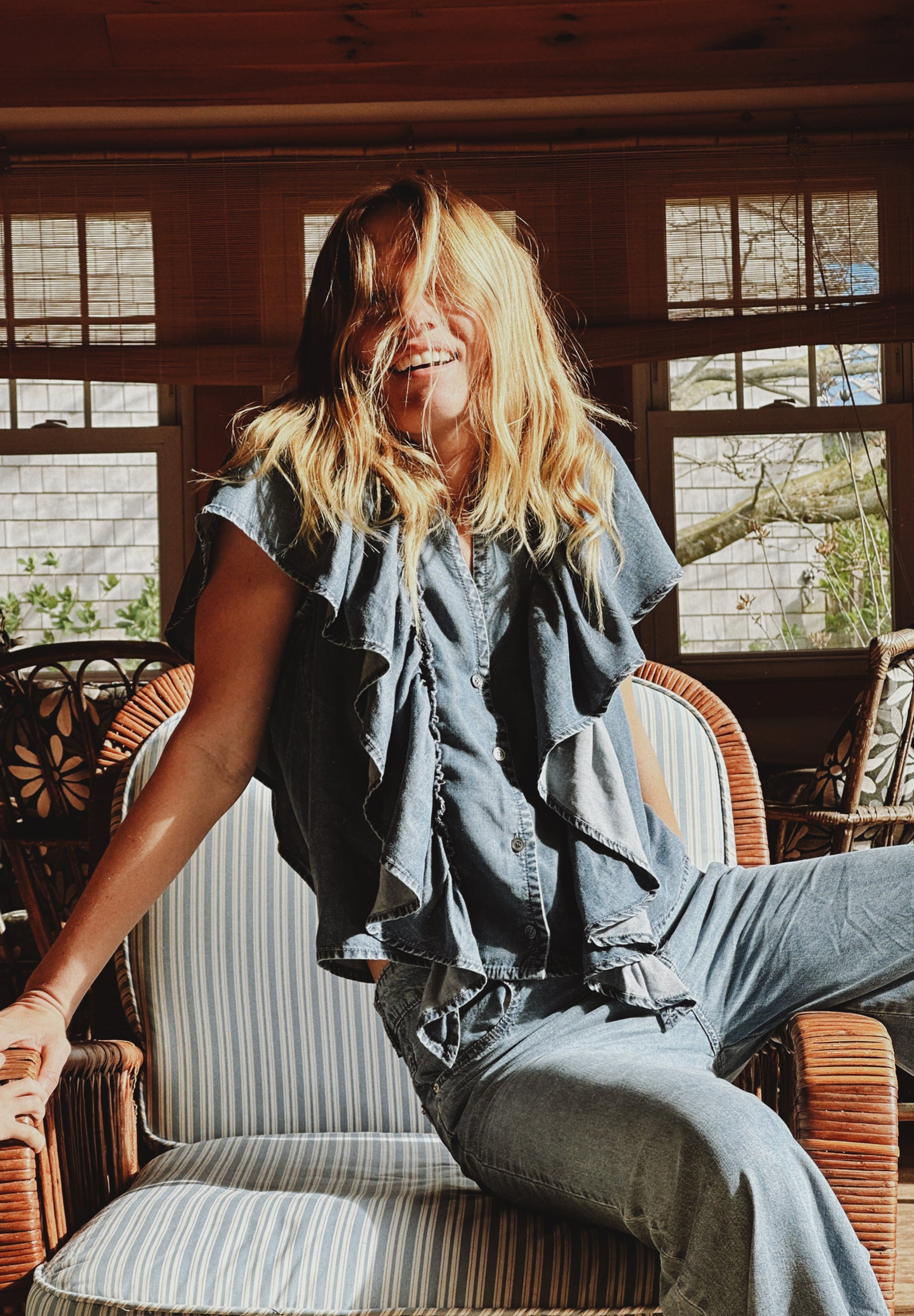FLUID DENIM SHIRT WITH RUFFLES