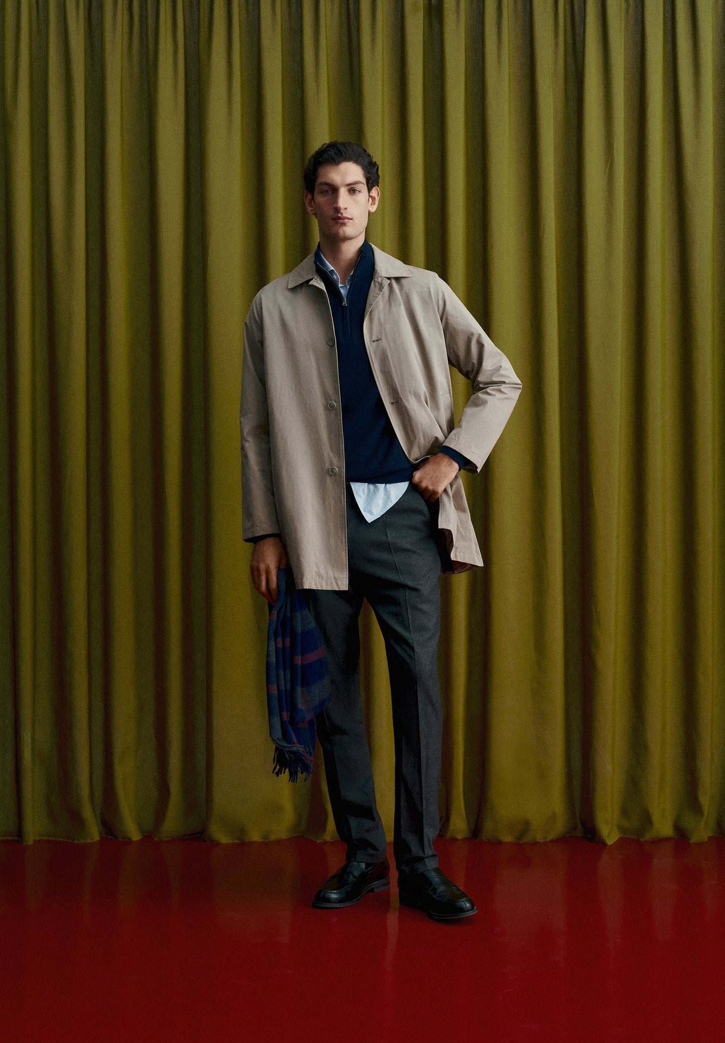 WOOL AND COTTON DARTED TROUSERS