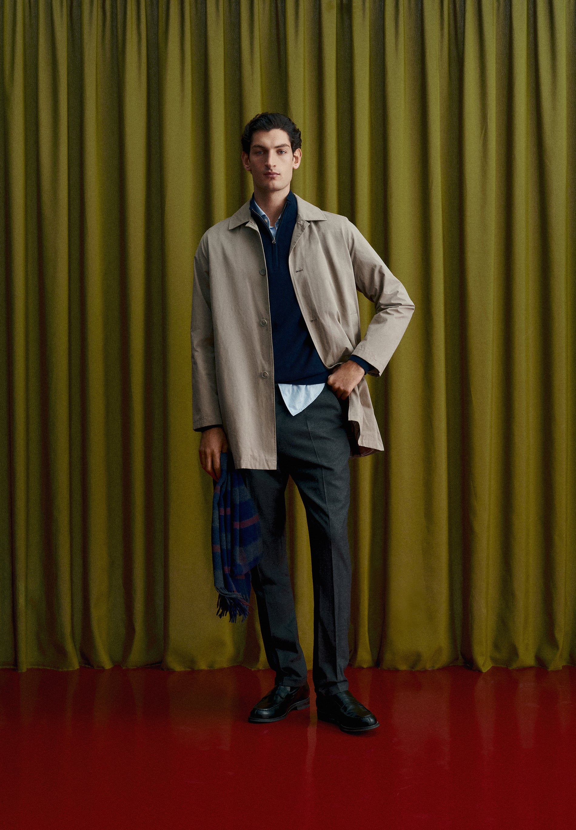 WOOL AND COTTON DARTED TROUSERS