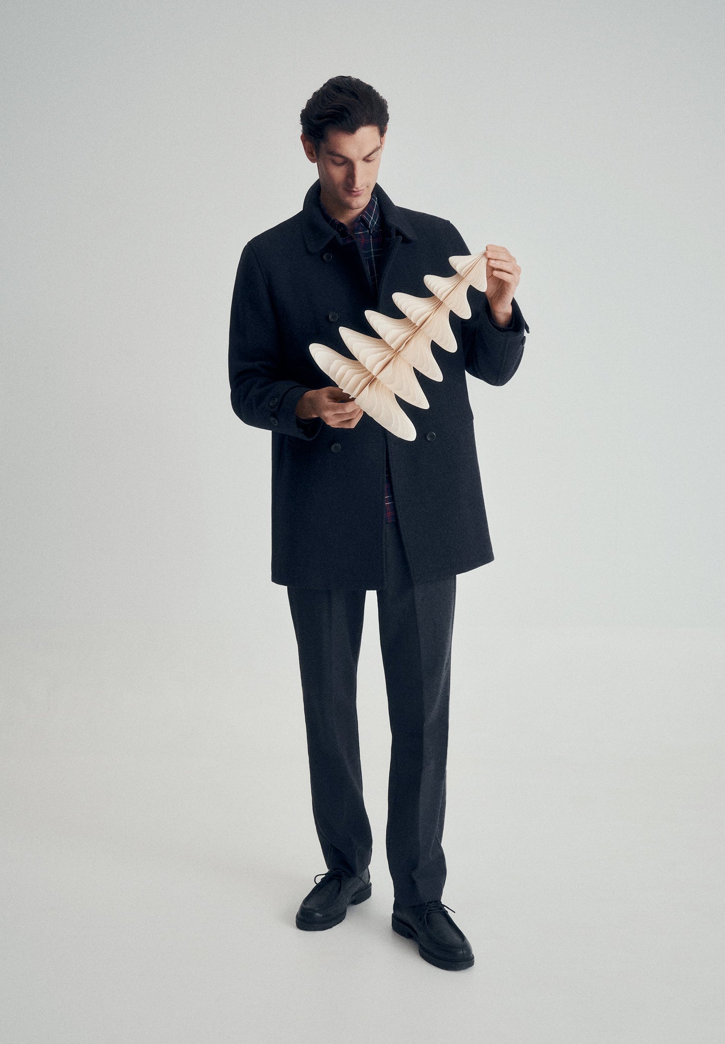 WOOL AND COTTON DARTED TROUSERS