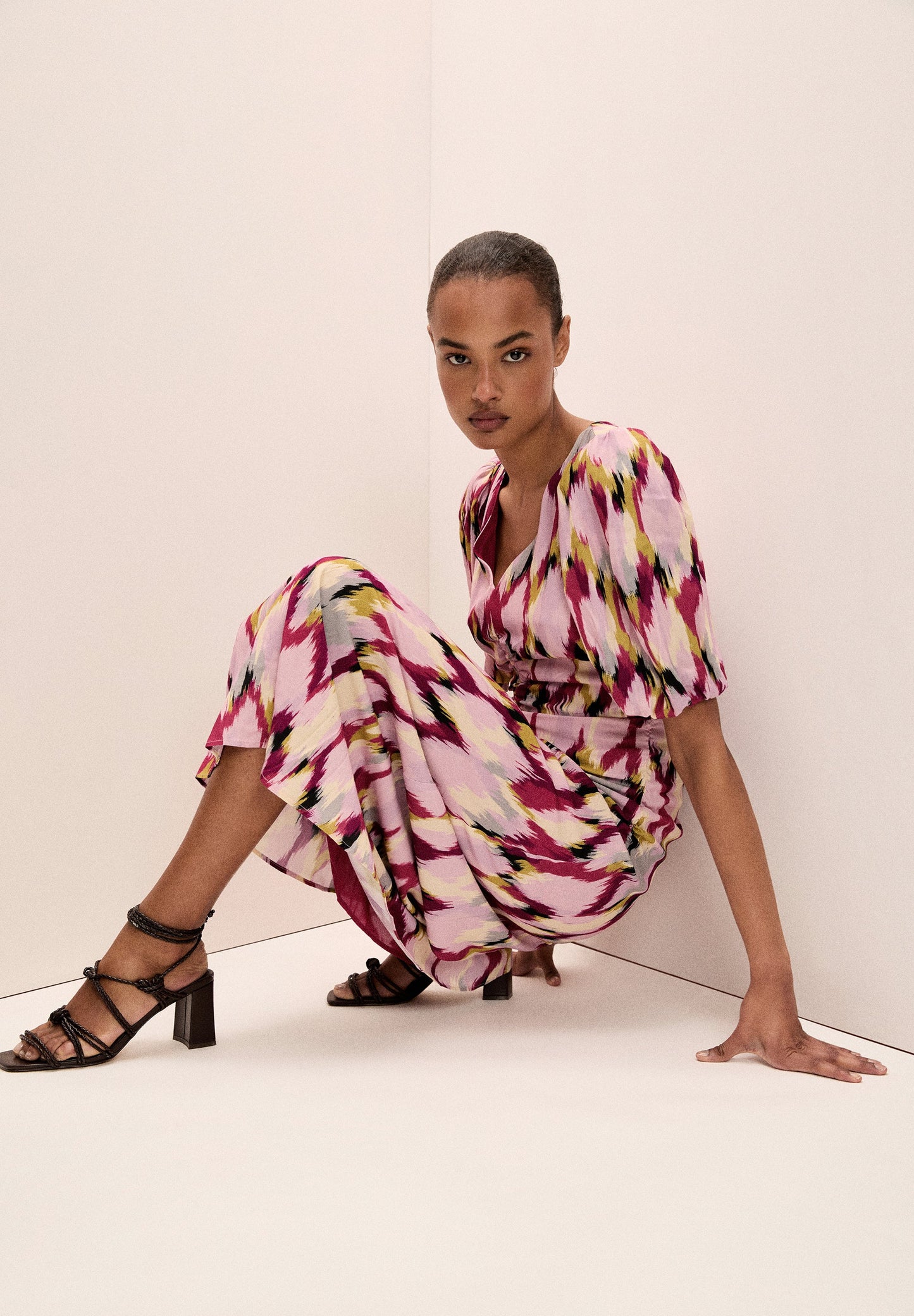GATHERED PRINT DRESS