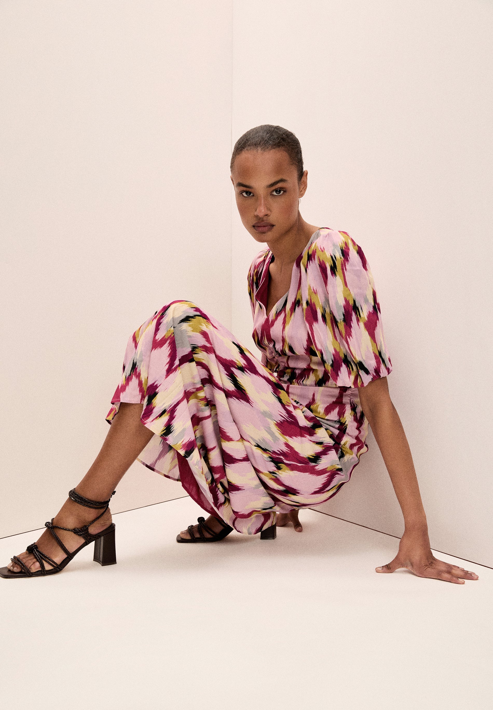 GATHERED PRINT DRESS