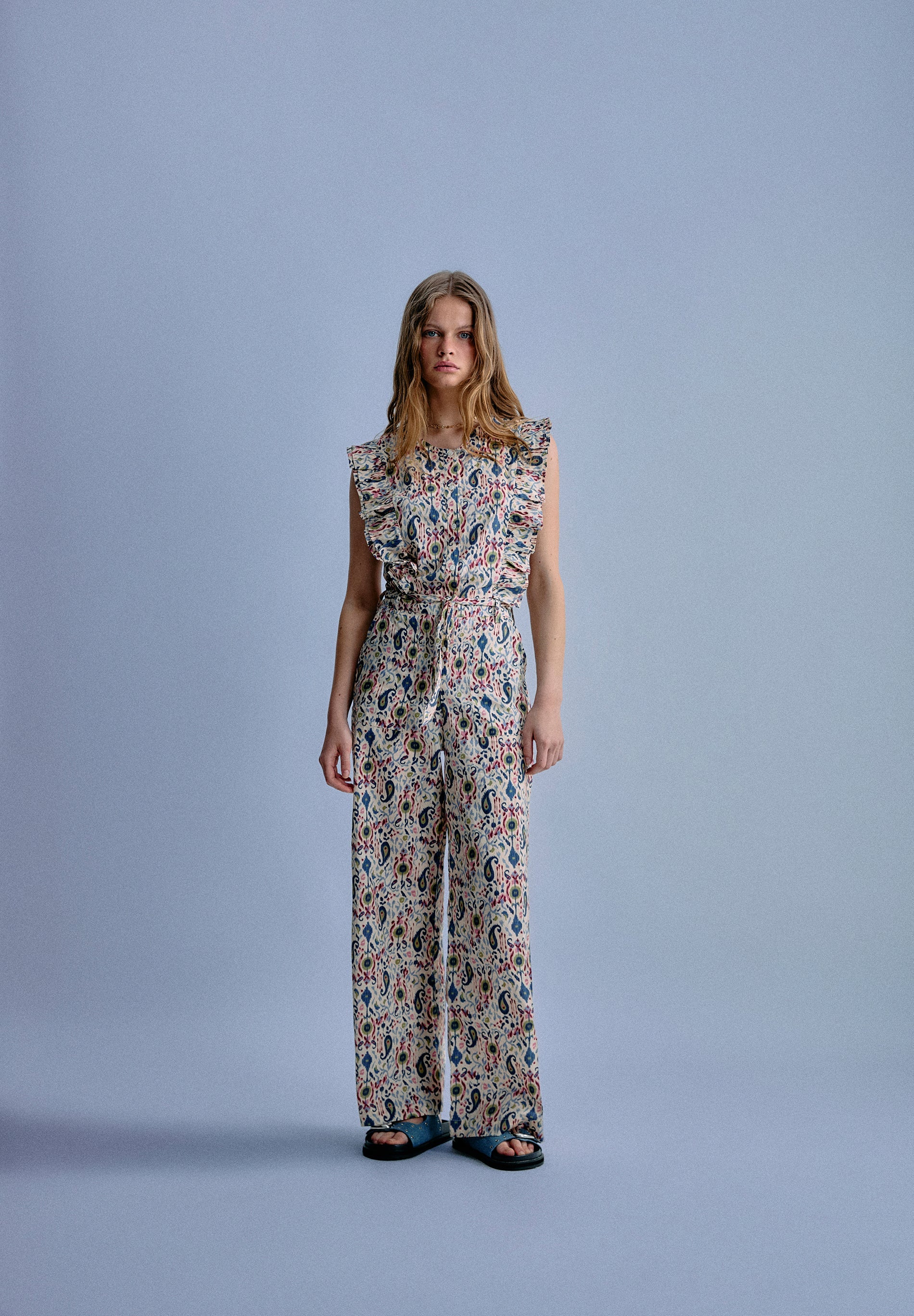 PRINTED JUMPSUIT WITH RUFFLE