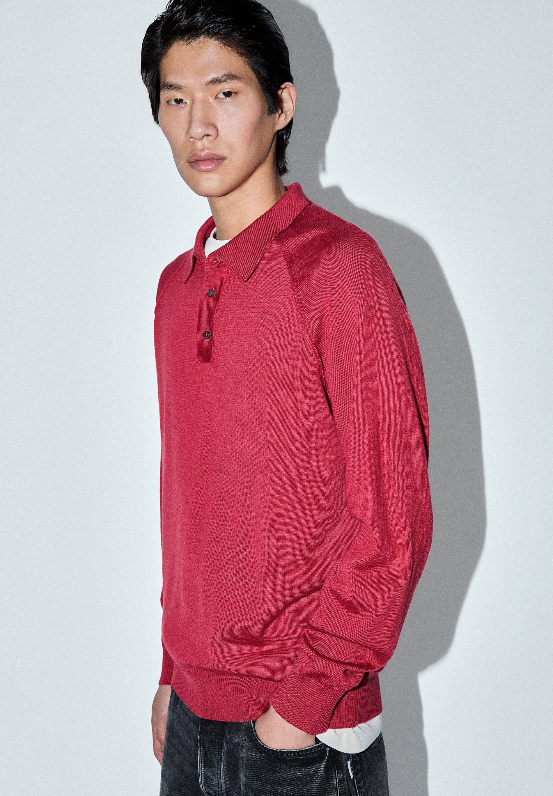 RAGLAN SLEEVE SWEATER WITH POLO SHIRT COLLAR