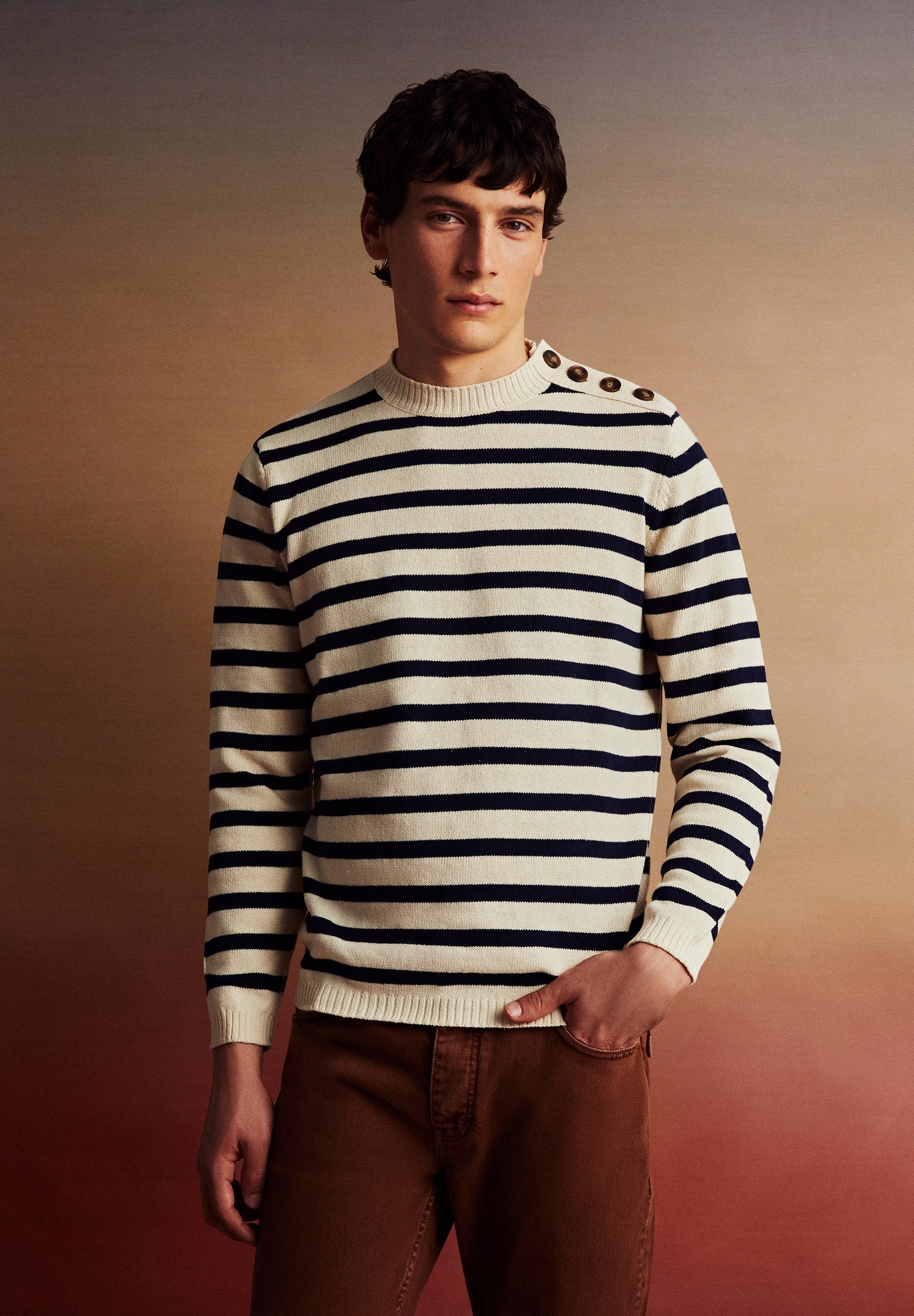 STRIPE KNIT SWEATER WITH BUTTONS