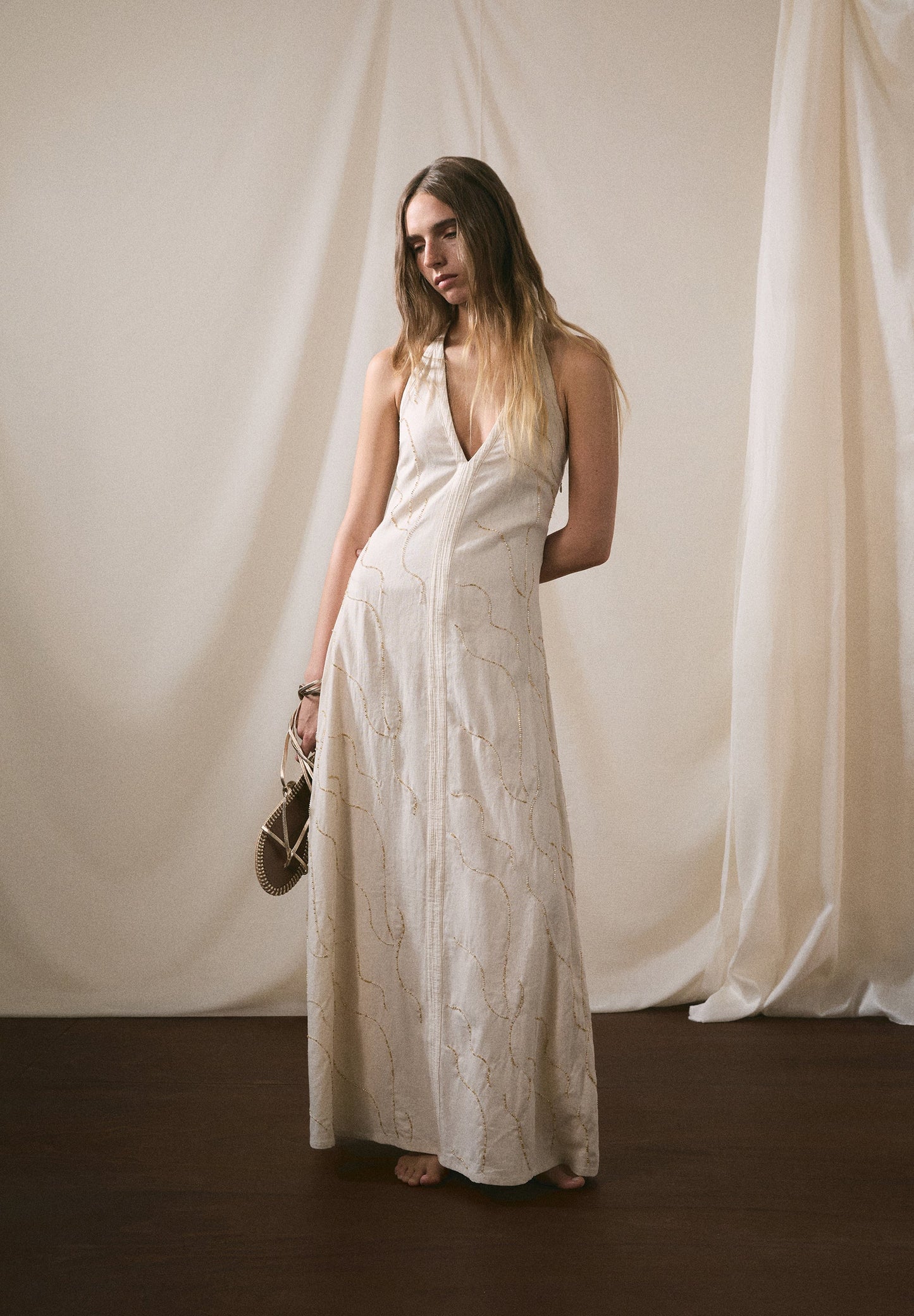 BEADED HALTER DRESS