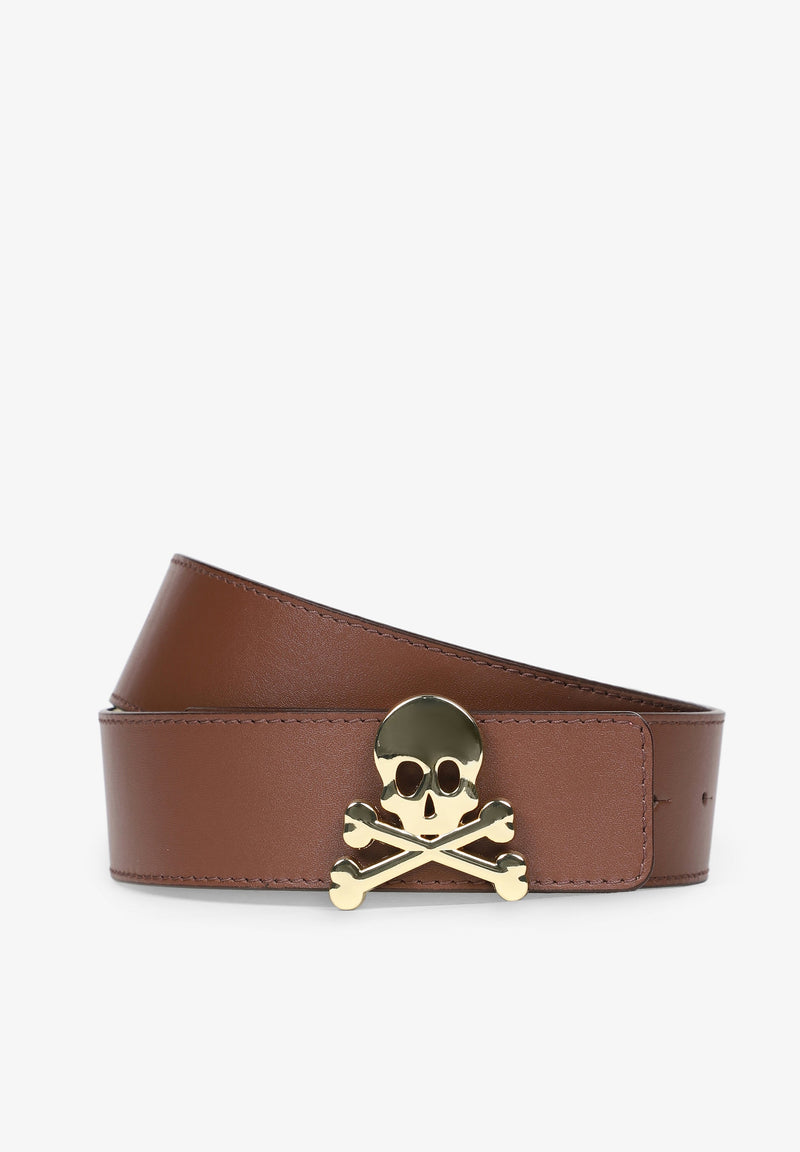 REVERSIBLE LEATHER BELT WITH SKULL